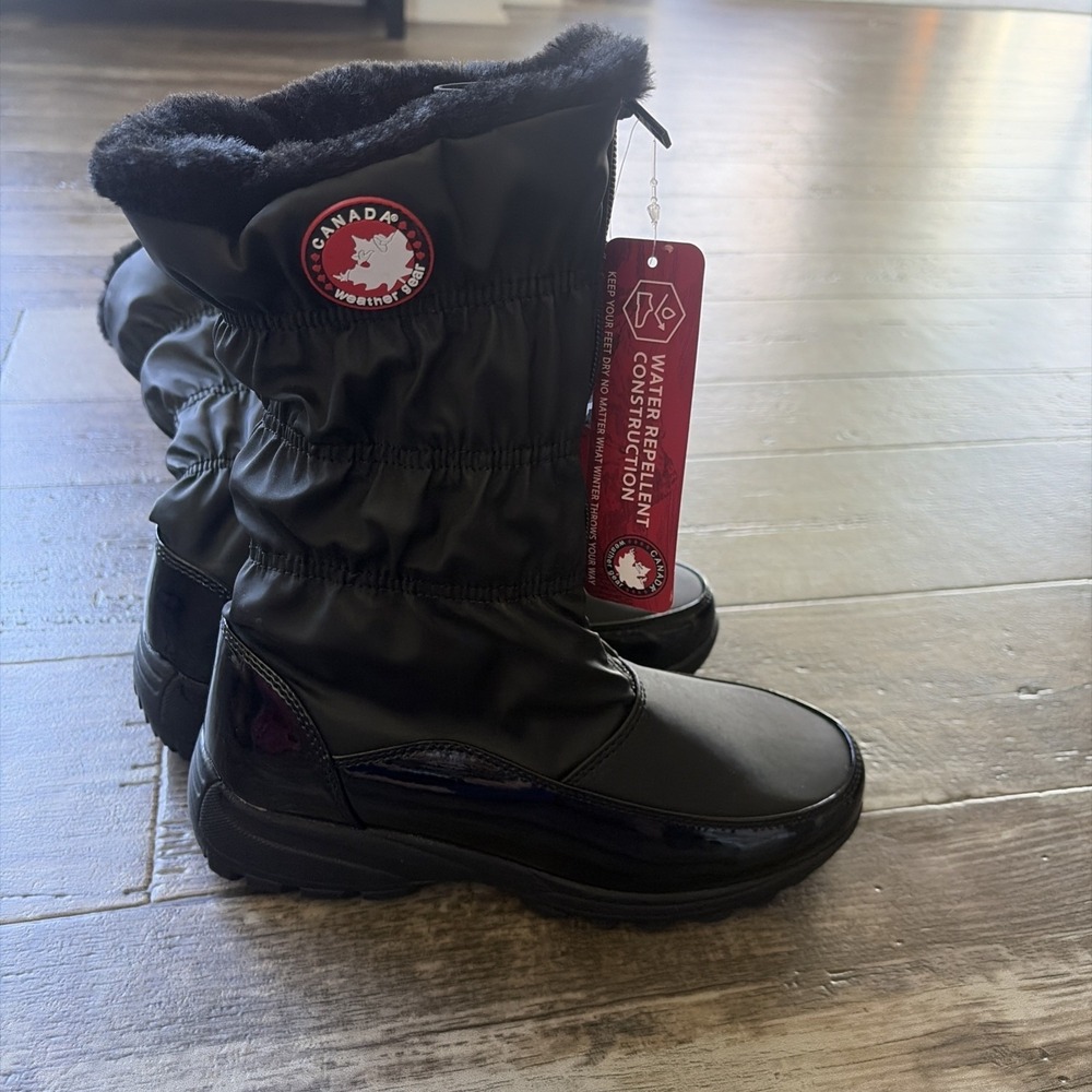 Canada Weather Gear Winnie Boots Women 7.5 Black Mid‎ Calf Winter Faux Fur New